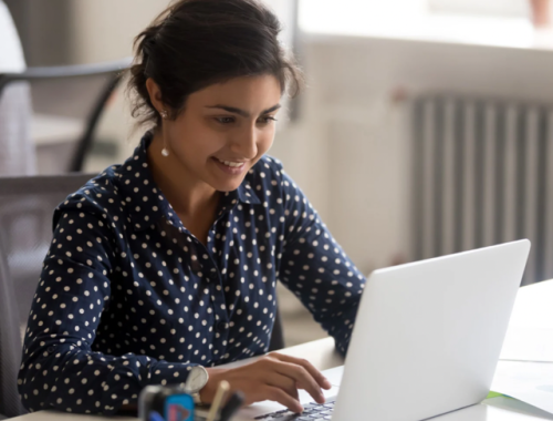 employee training on laptop shineology skills lab